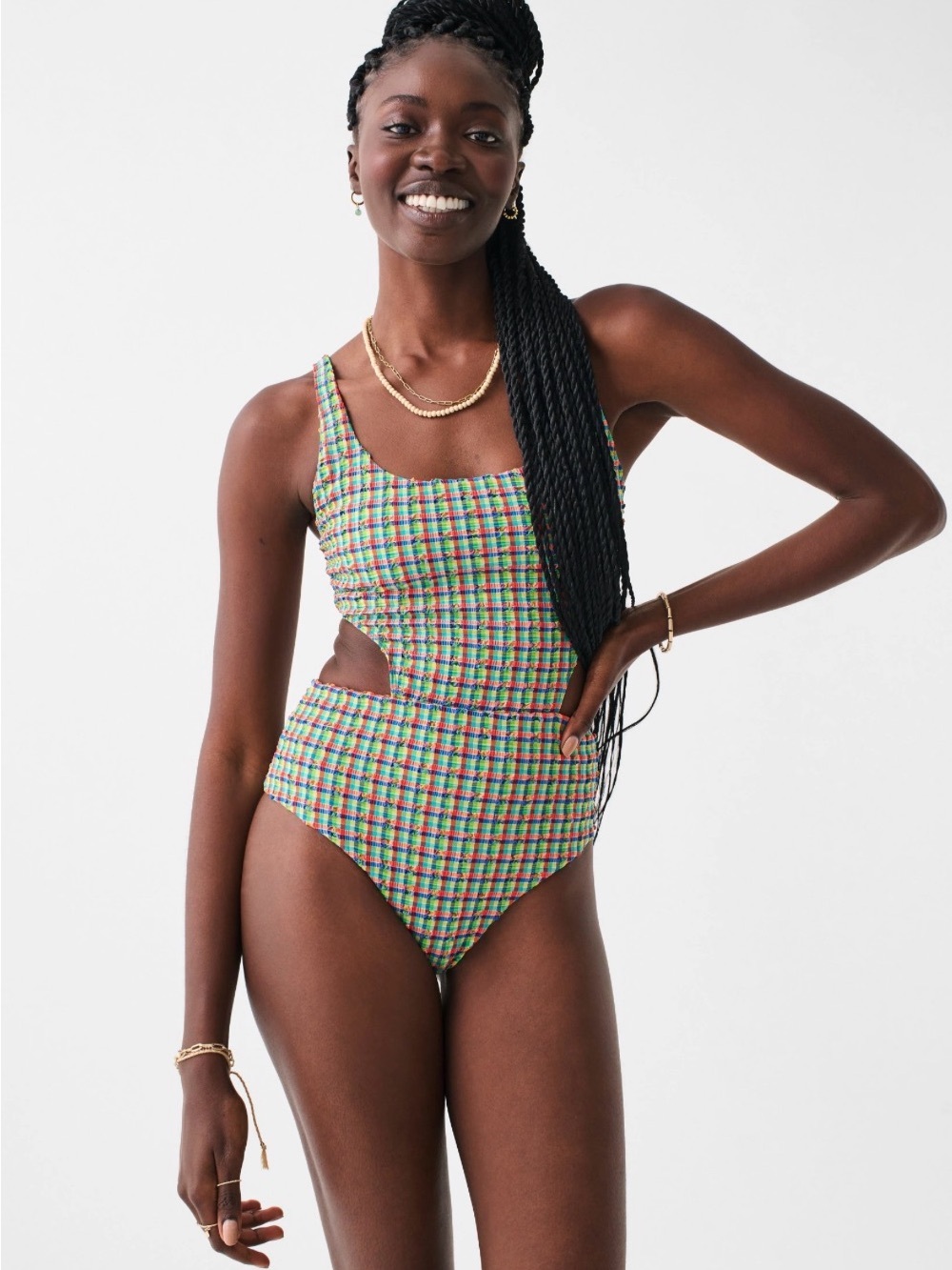 Albertine Andrea One-Piece Cutout Swimsuit in Madras, Size 0